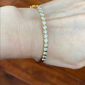 14K Solid Real Gold Cubic Zirconia Bangle Bracelet